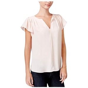 Maison Jules Women's Slit Neck Flutter Sleeve Blouse Pearl Blush Summer XS